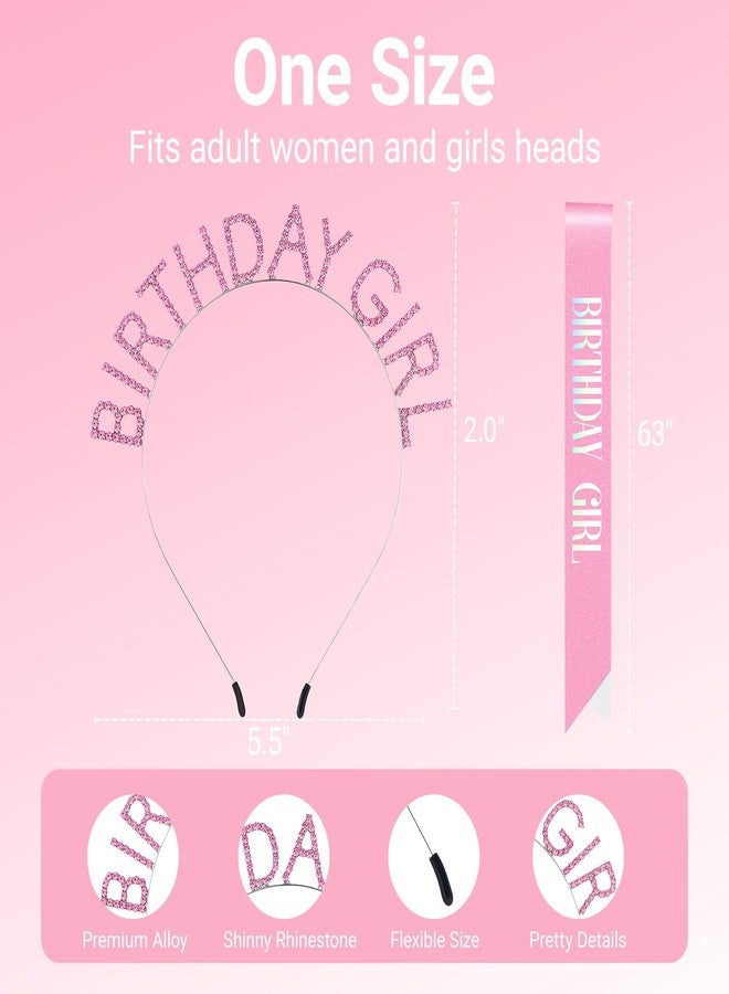 Papoopy Birthday Headband with Sash for Women, Birthday Crown Tiara for Decorations Pink - Image 2